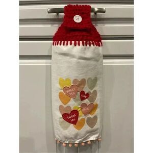 Crochet Top Kitchen Towel- Candy Hearts